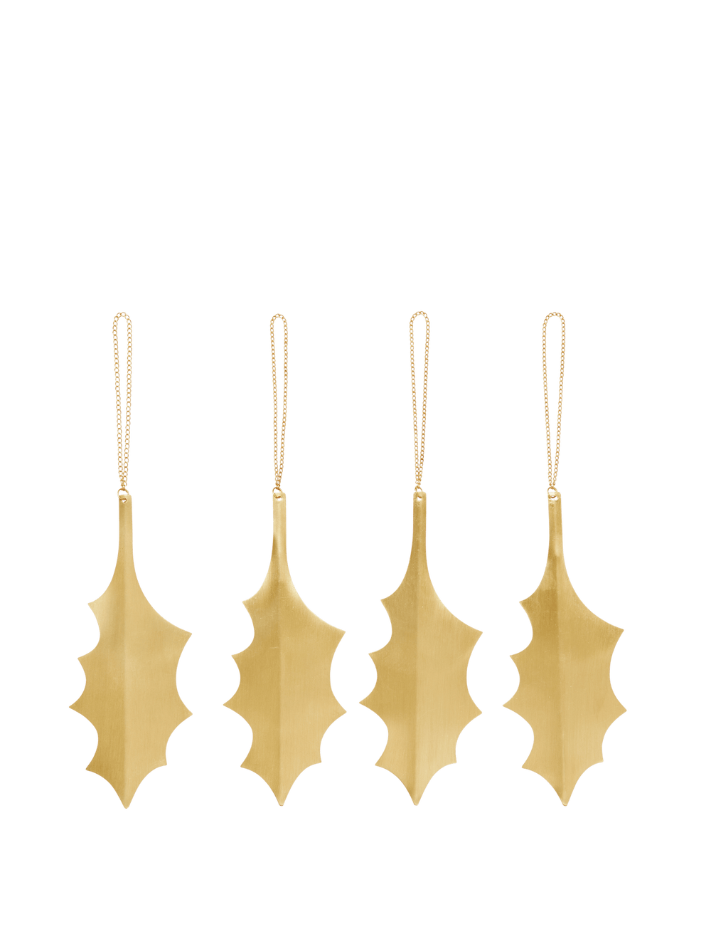 Holly Leaf Brass Ornaments - Set of 4 - Brass