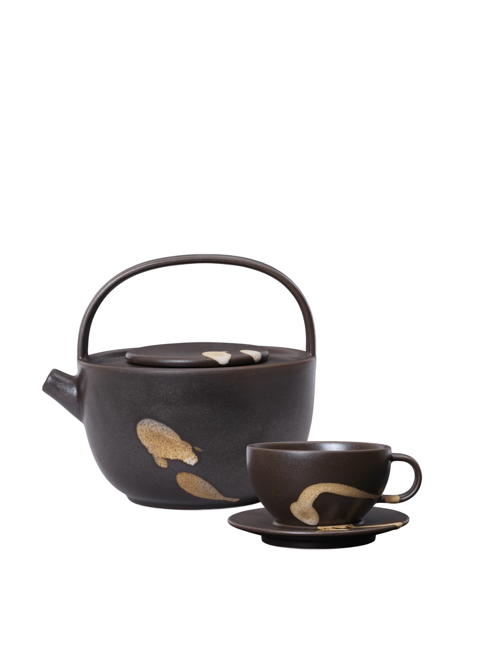 Koyo Teapot & Koyo Cup with Saucer Gift Set - Dark Brown/Buff