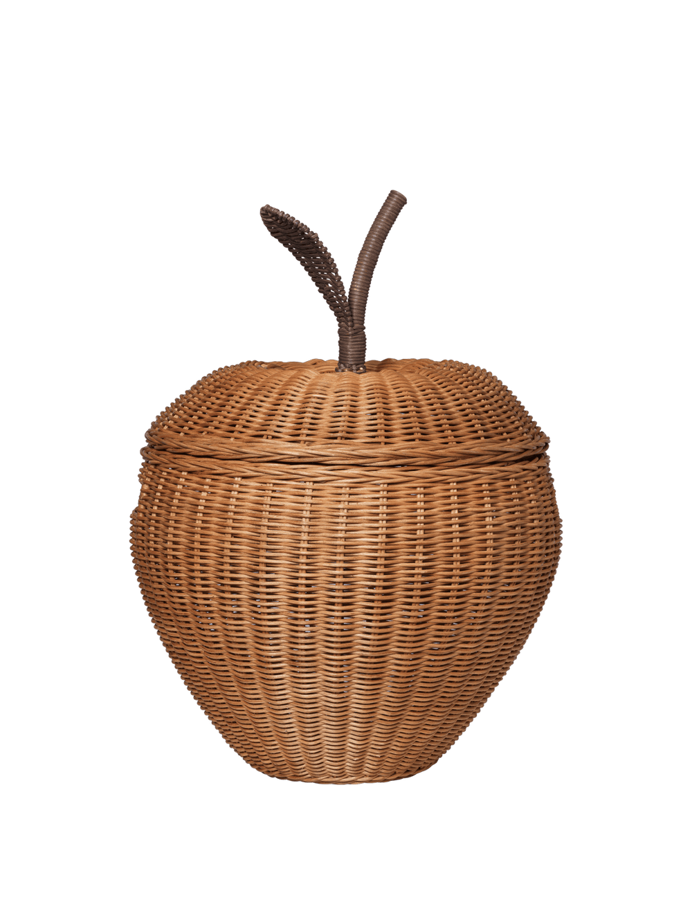 Apple Braided Storage i natur, æbleformet flettet kurv med låg og stilk