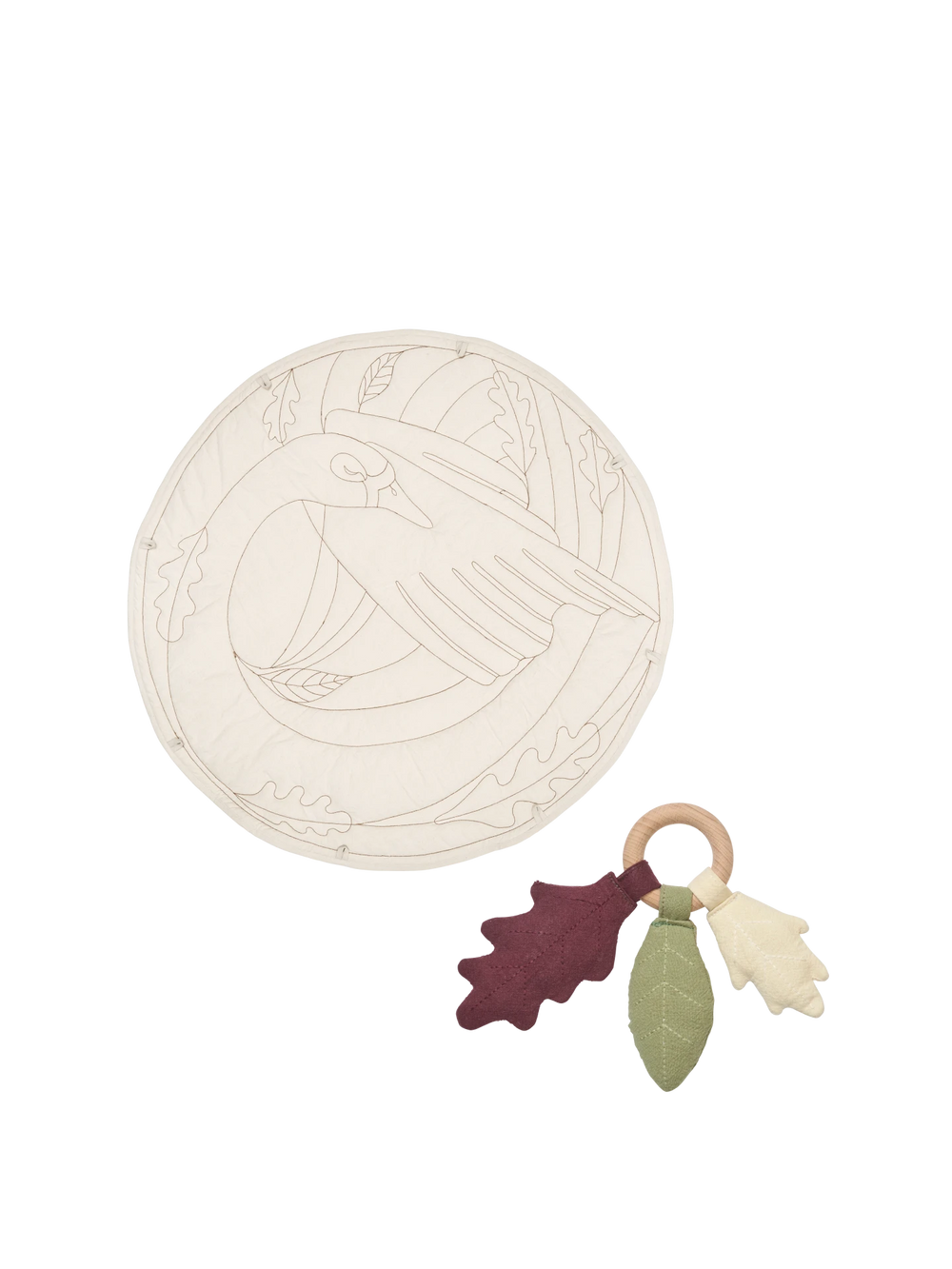 Swan Baby Playmat - Natural & Leaf Rattle - Tea Green - Gift Set