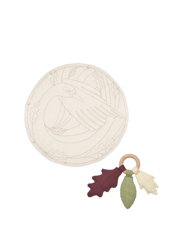 Swan Baby Playmat - Natural & Leaf Rattle - Tea Green - Gift Set