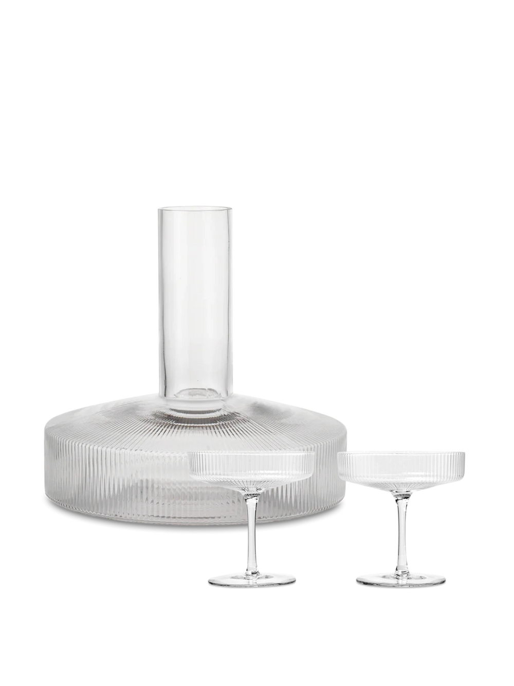 Ripple Champagne Saucers - Set of 2 & Wine Carafe Gift Set - Clear