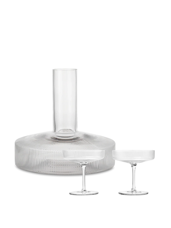Ripple Champagne Saucers - Set of 2 & Wine Carafe Gift Set - Clear